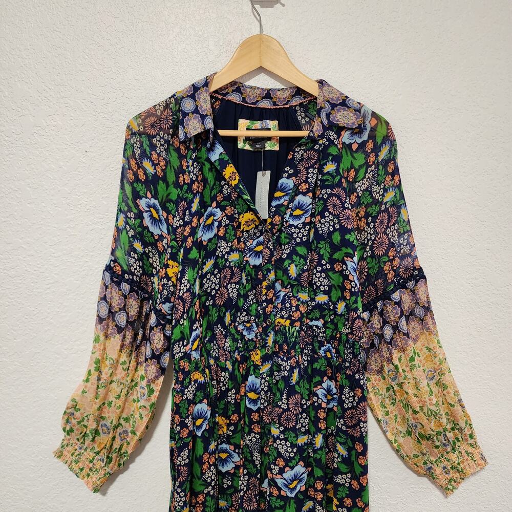 Anthropologie Floral Print Long Sleeve Elastic Waist Maxi Dress Large Petite NWT - Picture 5 of 14